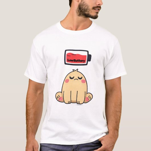 Low Battery Mood – Grappige Comic Doodle T-shirt (Voorkant)
