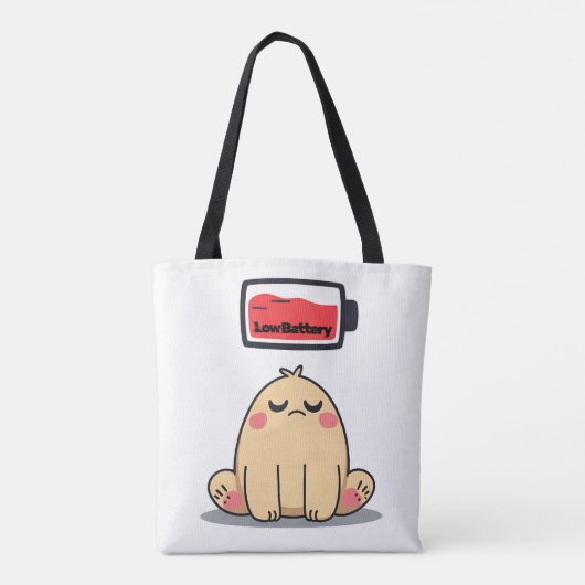 Low Battery Mood – Grappige Comic Doodle Tote Bag (Achterkant)