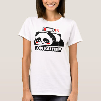 Low Battery Panda Funny Tired Mood Graphic T-shirt