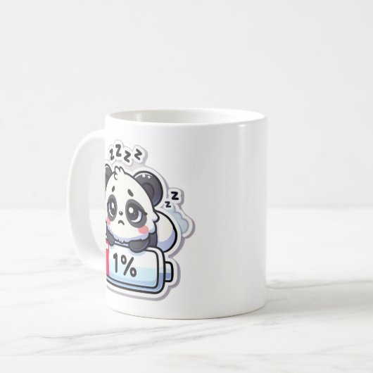 Low Battery Panda – Schattige Chibi-vermoeid ontwe Koffiemok (Voorkant links)