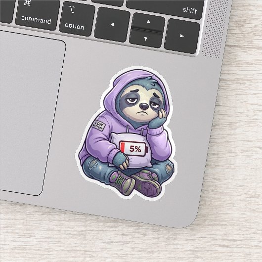Low Battery Sloth Cute Burnout Mood Sticker (Detail)