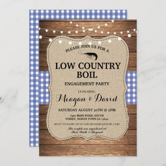 Low Country Boil Engagement Party Blauw vinkje Kaart (Voorkant / Achterkant)