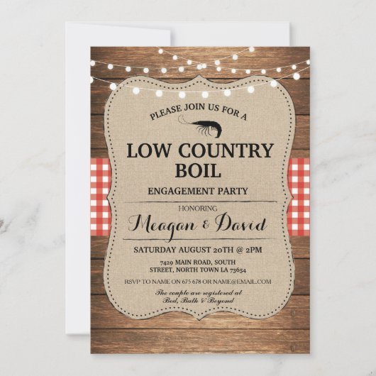 Low Country Boil Engagement Party Red Check Kaart (Voorkant)