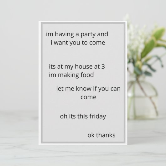 Low effort sarcastic satire party invitation kaart (Staand voorkant)