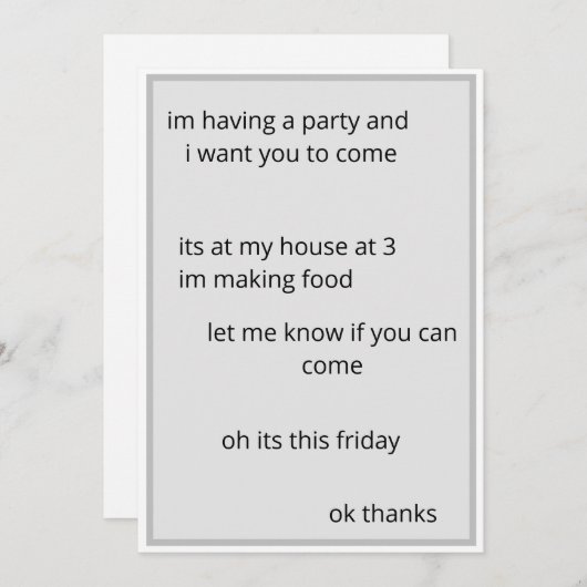Low effort sarcastic satire party invitation kaart (Voorkant / Achterkant)