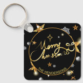 Low-key Luxe Gouden Zwarte Sterren Custom Kerstmis Sleutelhanger (Voorkant)