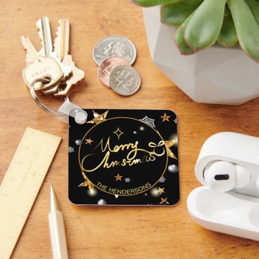 Low-key Luxe Gouden Zwarte Sterren Custom Kerstmis Sleutelhanger (Bureau)