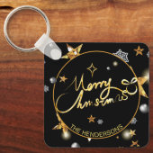 Low-key Luxe Gouden Zwarte Sterren Custom Kerstmis Sleutelhanger (Voorkant)