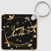 Low-key Luxe Gouden Zwarte Sterren Custom Kerstmis Sleutelhanger (Achterkant)