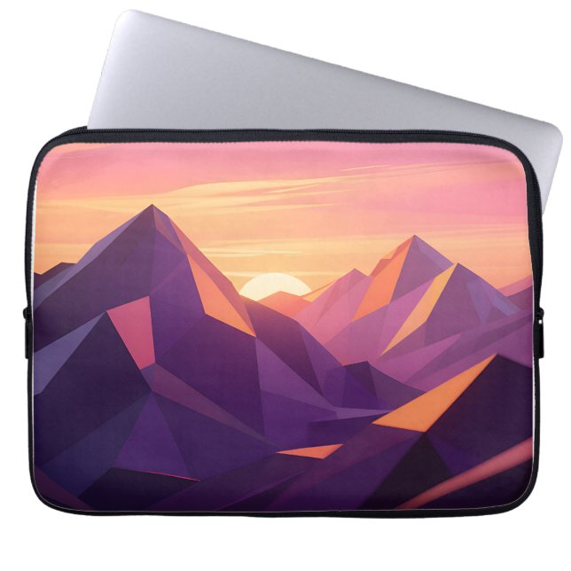 Low Poly Bergzonsondergang Geometrisch Laptop Sleeve (Voorkant)