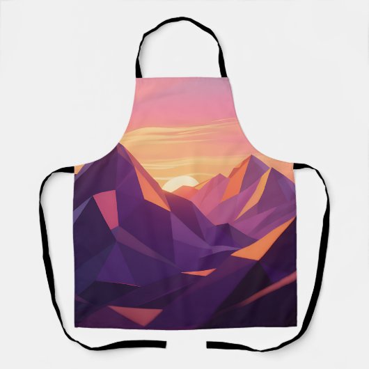 Low Poly Bergzonsondergang Geometrisch Schort (Voorkant)