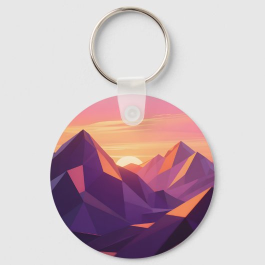 Low Poly Bergzonsondergang Geometrisch Sleutelhanger (Voorkant)