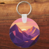 Low Poly Bergzonsondergang Geometrisch Sleutelhanger (Achterkant)
