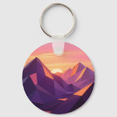Low Poly Bergzonsondergang Geometrisch Sleutelhanger (Achterkant)