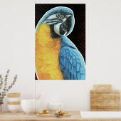Low Poly Blauwe en Gele Ara Poster (Keuken)