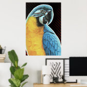 Low Poly Blauwe en Gele Ara Poster (Thuiskantoor)