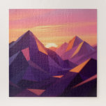Low Poly Mountain Sunset Geometric Legpuzzel<br><div class="desc">Experience the magical calm of dusk in this stunning low-poly landscape. Jagged, faceted mountain peaks in deep violet and indigo rise dramatically against a glowing gradient sky of soft pink, peach, and warm orange. A radiant setting sun nestles between the summits, casting golden-orange highlights across angular ridges and creating a...</div>