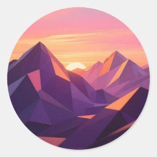 Low Poly Mountain Sunset Geometric Ronde Sticker