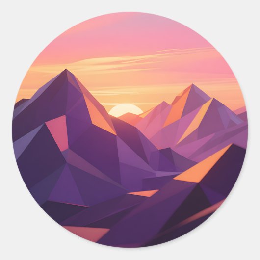 Low Poly Mountain Sunset Geometric Ronde Sticker (Voorkant)