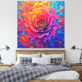 Low Poly Roos Bloei Abstracte Kunst Canvas Afdruk (Insitu (Slaapkamer))