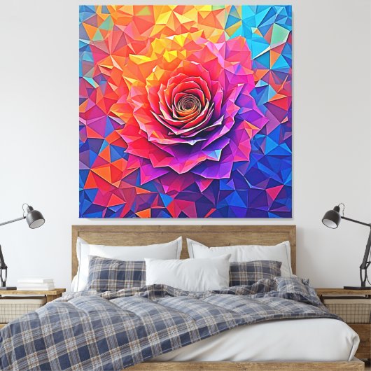 Low Poly Roos Bloei Abstracte Kunst Canvas Afdruk (Insitu (Slaapkamer))