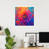 Low Poly Roos Bloei Abstracte Kunst Poster (Thuiskantoor)