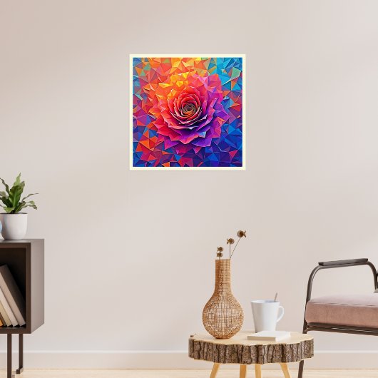 Low Poly Roos Bloei Abstracte Kunst Poster (Woonkamer 3)