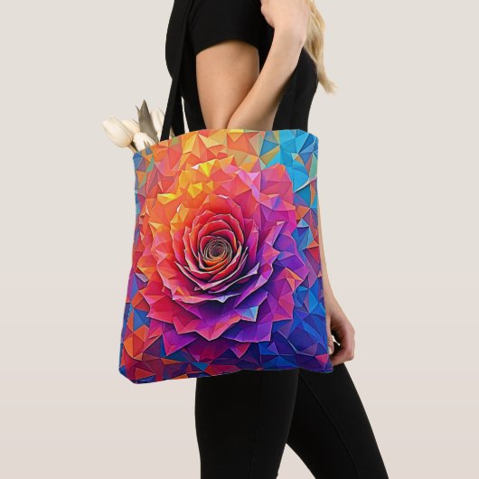 Low Poly Roos Bloei Abstracte Kunst Tote Bag (Dichtbij)