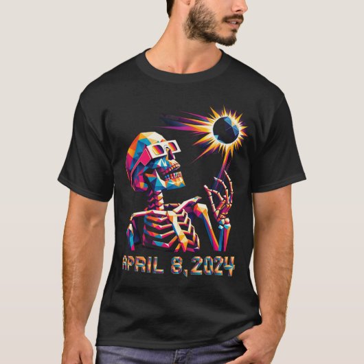 Low Poly Total Eclipse 8 april 2024 Skelet T-shirt (Voorkant)