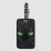 Low Poly Zwarte Kat met Smaragdgroene Ogen Bagagelabel (Voorkant (verticaal))