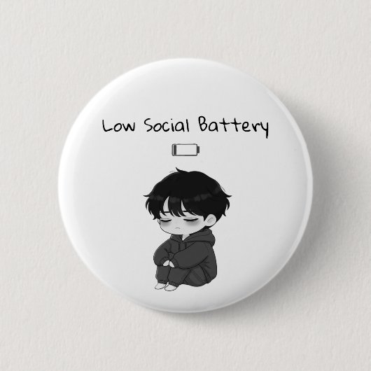 Low Social Battery Relatable Chibi Boy Ronde Button 5,7 Cm (Voorkant)