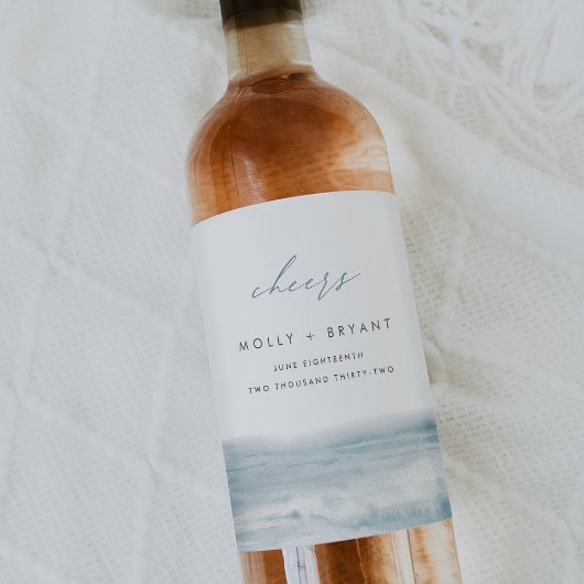 Low Tide Coastal Waterverf bruiloft "Cheers" Wijn Etiket