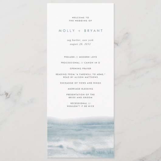 Low Tide Coastal Waterverf Wedding Programmakaart (Voorkant)
