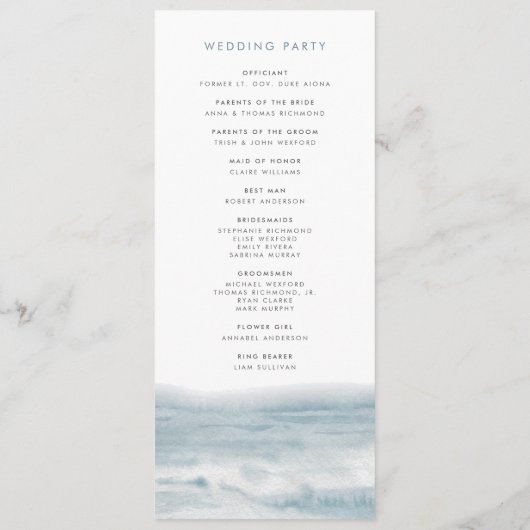 Low Tide Coastal Waterverf Wedding Programmakaart (Achterkant)
