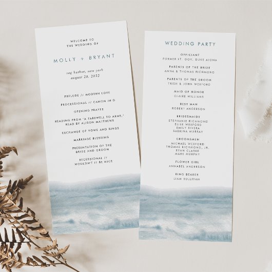 Low Tide Coastal Waterverf Wedding Programmakaart