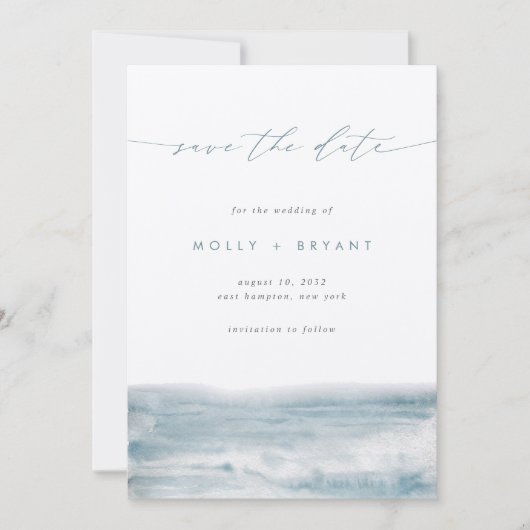 Low Tide Script Kustbruiloft Save The Date (Voorkant)