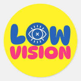 Low Vision - blue and pink on yellow background Ronde Sticker
