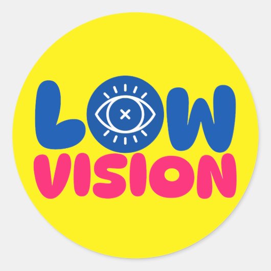 Low Vision - blue and pink on yellow background Ronde Sticker (Voorkant)