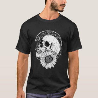 Lowbrow Macabre Streetwear Schedel En Bloem Zwart T-shirt