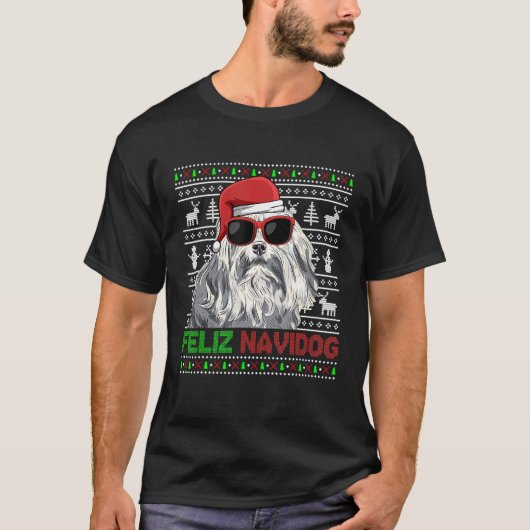 Lowchen Dog Feliz Navidog Funny Kerstmis T-shirt (Voorkant)