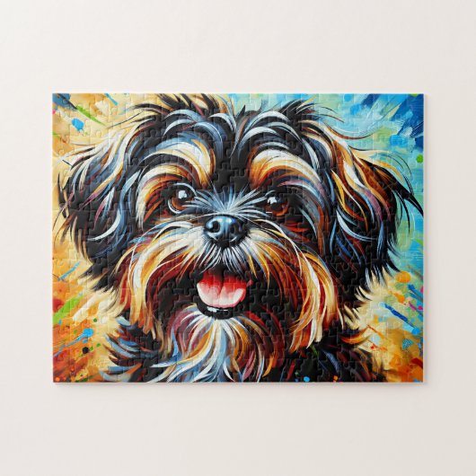 Lowchen Dog Portrait Acryl Art Print Hondenliefheb Legpuzzel (Horizontaal)