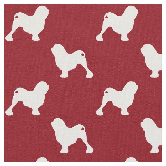 Lowchen Dog Silhouettes Red en White Patterned Stof (Close Up)