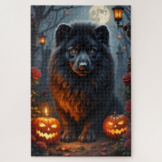Lowchen gotische Halloween-portretkunst Legpuzzel (Verticaal)