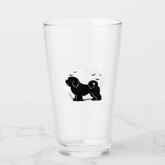 Lowchen-hond � Halloween-maan Silhouette Klassiek  Glas (Voorkant)