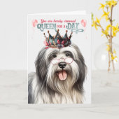 Lowchen Hond Koningin Dag Grappige Verjaardag Kaart (Gele Bloem)