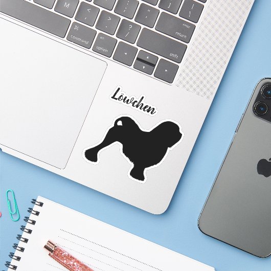 Lowchen Hond Silhouet Vinyl Decal Sticker (Laptop met iPhone)