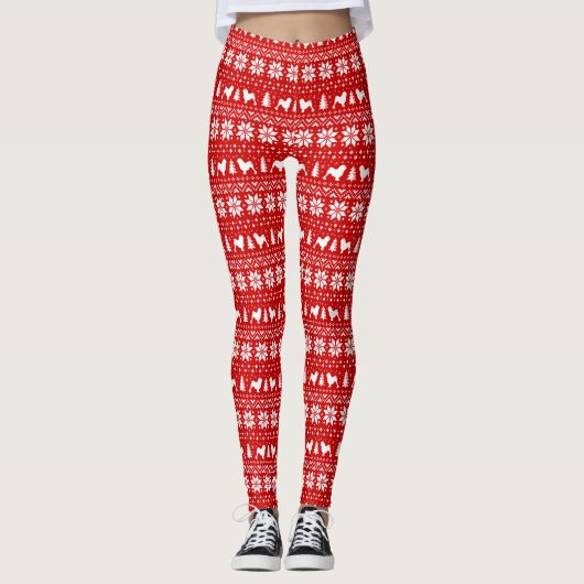 Lowchen Hond Silhouetten Kerstvakantie Patroon Leggings (Voorkant)