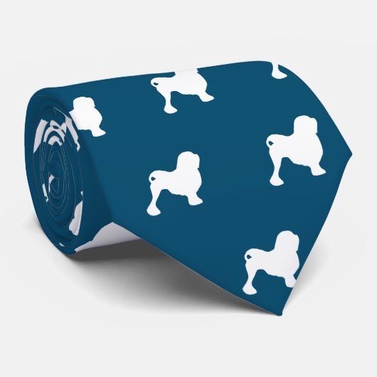 Lowchen Hond Silhouetten Patroon Ocean Blue Stropdas (Opgerold)