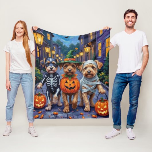 Lowchen Honden Trick-or-Treating Halloween Kostuum Fleece Deken (In situ)