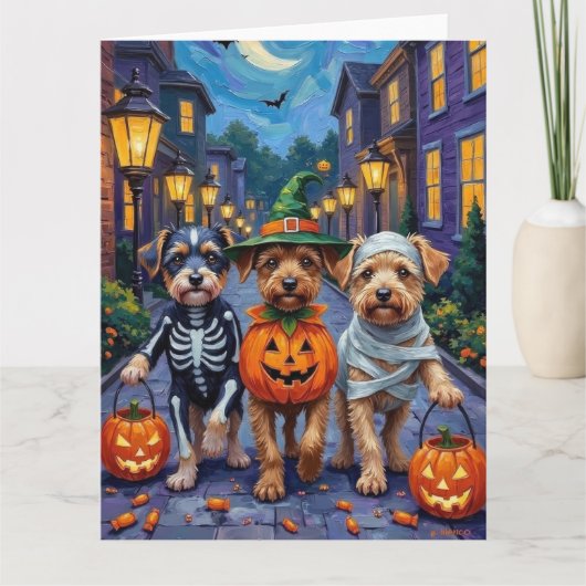 Lowchen Honden Trick-or-Treating Halloween Kostuum Kaart (Voorkant)